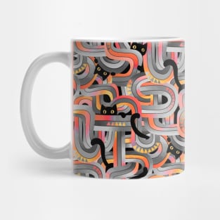 Geo Cats Maze in Sunset Colors plus Grey Mug